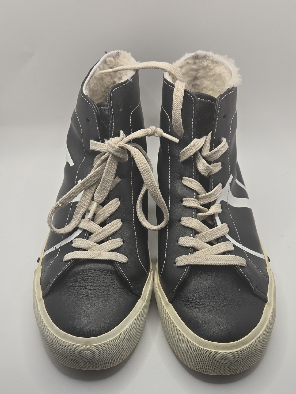 Valentino Garavani Trick VLogo Leather High-Top Black Shearling Sneakers Sz 39 - Picture 1 of 8